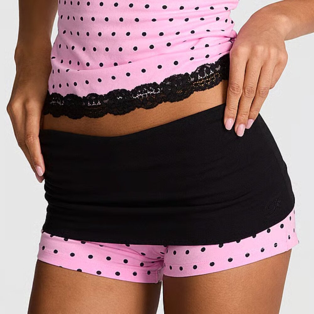 PINK by Frankies Bikinis Size Medium Brooklyn Cotton Short in Pink Sweet Dot NWT